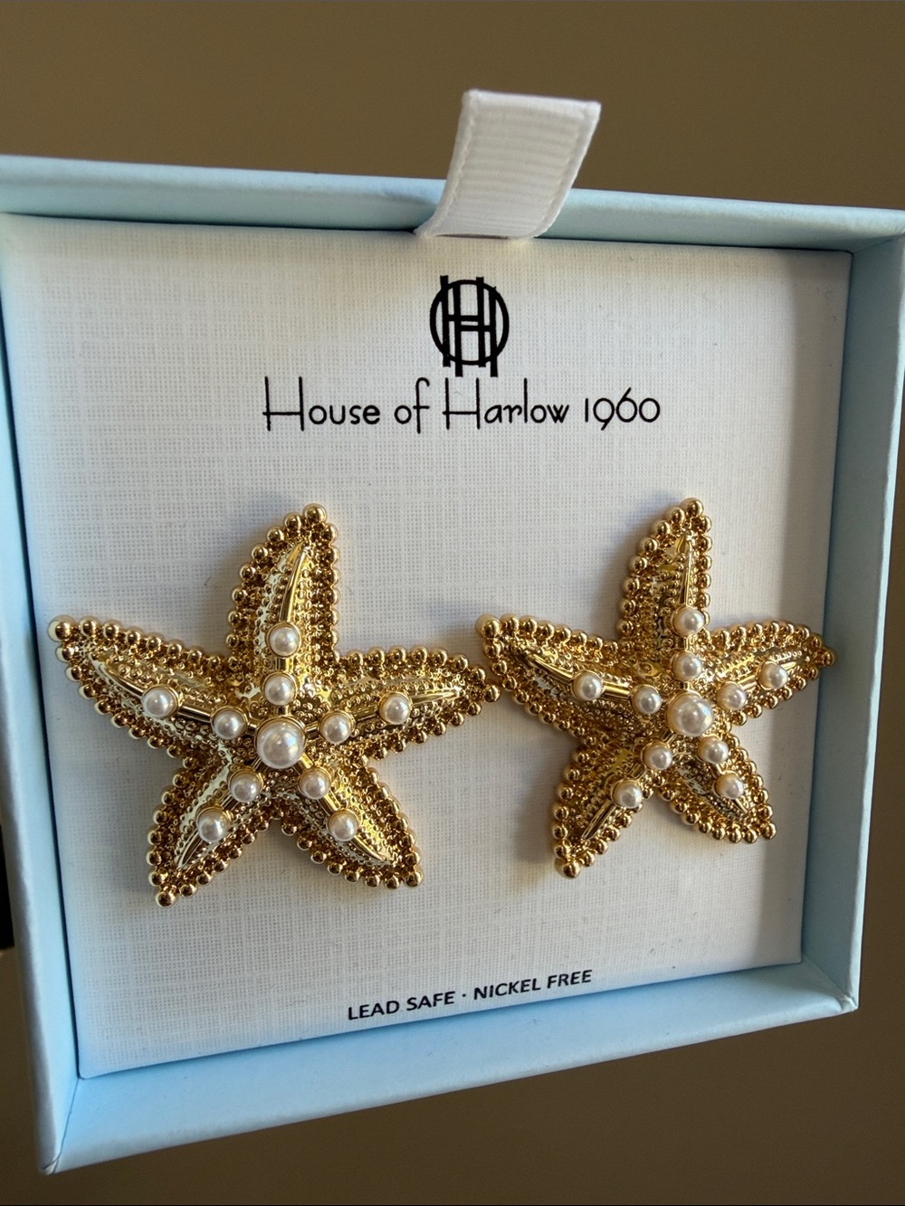 House of Harlow 1960 Gold-tone Starfish Earrings with Pearls